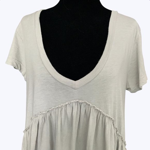 Anthropologie t.la Light Grey V Neck Babydoll Ruffle Peplum Cotton Tunic XS (S) - Picture 2 of 10